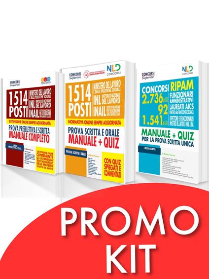 Kit completo concorsi Ripam per funzionari amministrativi 2736 Posti (Ex 2133) + 92 ministero della transizione ecologica + 1541 (Ex1514) ispettori e funzionari Ministero Del Lavoro Inail E INL + manuale Concorso 1514 Posti Ministero Del Lavoro. Nuova ediz. - copertina