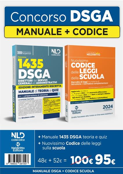 Kit manuale concorso Dsga + Codice delle leggi della scuola 2024 - copertina