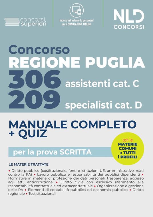 Concorso Regione Puglia 2022: Manuale Completo. Quiz per 209 Specialisti cat. D. 306 Assistenti Cat. CVari profili - copertina