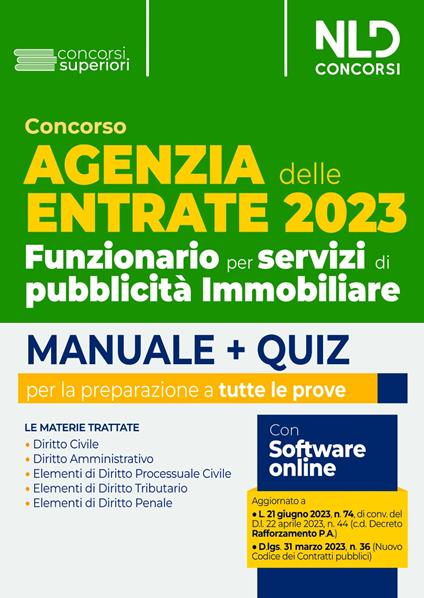 Concorso Agenzia delle Entrate 2023. Funzionario per servizi di pubblicità Immobiliare. Manuale + Quiz per la preparazione - copertina