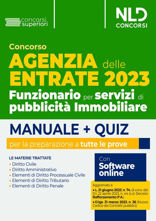 Concorso Agenzia delle Entrate 2023. Funzionario per servizi di pubblicità Immobiliare. Manuale + Quiz per la preparazione - copertina