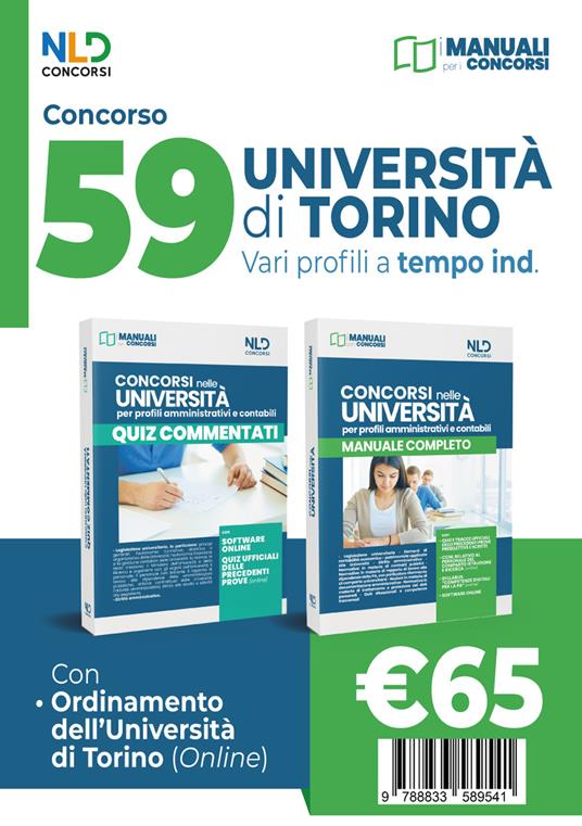 Concorso 59 posti Università di Torino: manuale completo + quiz commentati - copertina