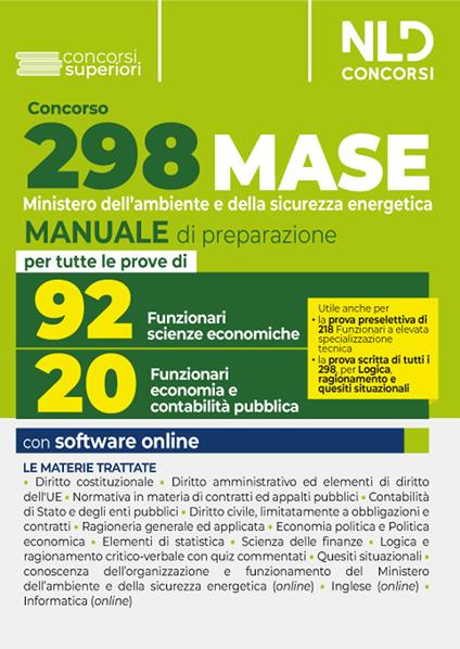 Concorso Ministero Ambiente 2023 (MASE) 298 funzionari. Manuale completo per la prova preselettiva e scritta per 20 funzionari dell'economia e contabilità pubblica e 92 funzionari nel settore delle scienze economiche - copertina