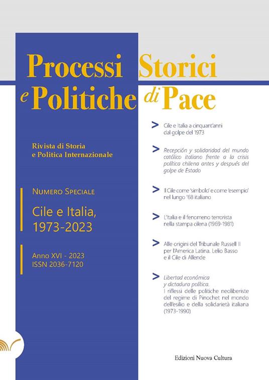 Processi storici e politiche di pace. Numero speciale Cile e Italia, 1973-2023 - copertina