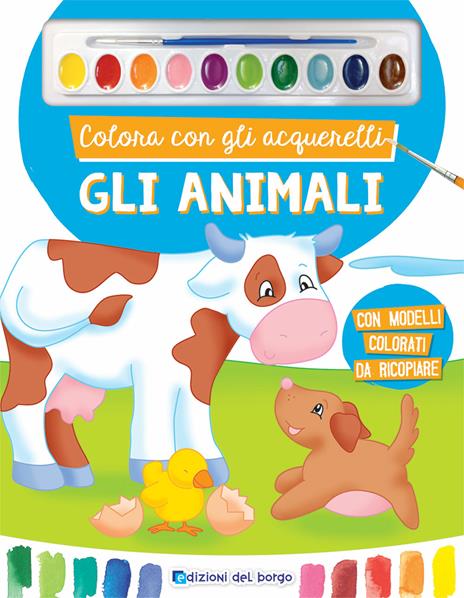 Colora con gli acquerelli. Gli animali. Ediz. a spirale. Con pennello e 10 pastiglie d'acquerello - copertina