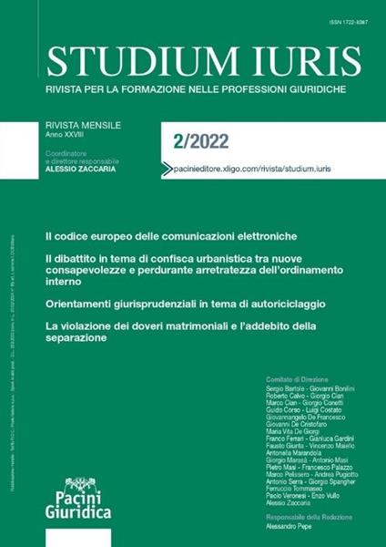 Studium iuris. Rivista per la formazione nelle professioni giuridiche (2022). Vol. 2 - copertina