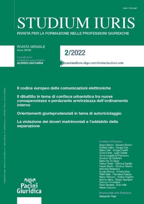 Studium iuris. Rivista per la formazione nelle professioni giuridiche (2022). Vol. 2 - copertina