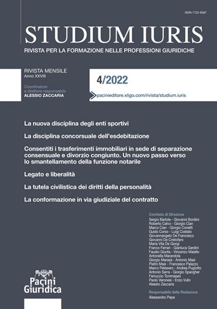 Studium iuris. Rivista per la formazione nelle professioni giuridiche (2022). Vol. 4 - copertina