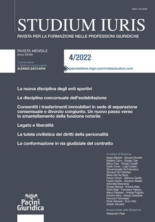 Studium iuris. Rivista per la formazione nelle professioni giuridiche (2022). Vol. 4 - copertina