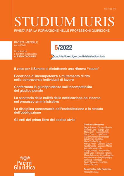 Studium iuris. Rivista per la formazione nelle professioni giuridiche (2022). Vol. 5 - copertina