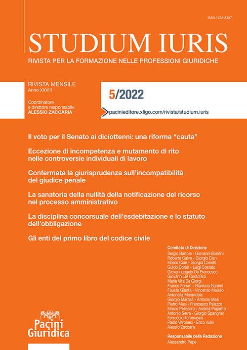 Studium iuris. Rivista per la formazione nelle professioni giuridiche (2022). Vol. 5 - copertina