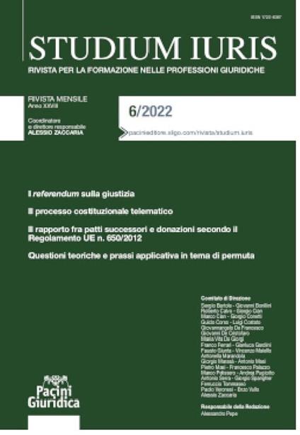 Studium iuris. Rivista per la formazione nelle professioni giuridiche (2022). Vol. 6 - copertina