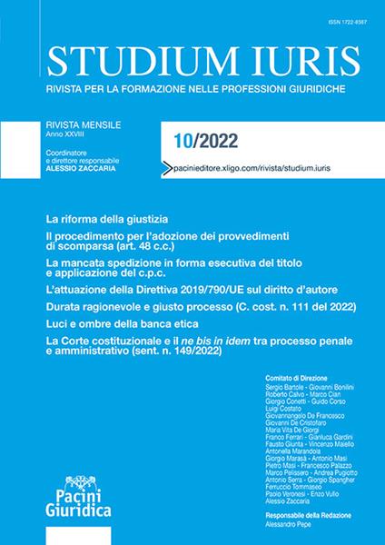 Studium iuris. Rivista per la formazione nelle professioni giuridiche (2022). Vol. 10 - copertina