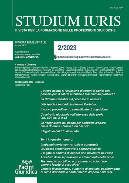 Studium iuris. Rivista per la formazione nelle professioni giuridiche (2023). Vol. 2 - copertina
