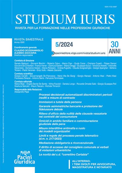 Studium iuris. Rivista per la formazione nelle professioni giuridiche (2024). Vol. 5 - copertina