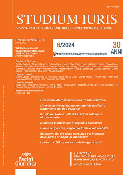 Studium iuris. Rivista per la formazione nelle professioni giuridiche (2024). Vol. 6 - copertina