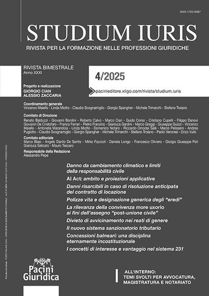 Studium iuris. Rivista per la formazione delle professioni giuridiche (2025). Vol. 4 - copertina