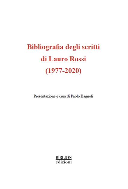 Bibliografia degli scritti di Lauro Rossi (1977-2020) - copertina