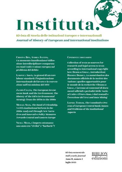 Instituta. Rivista di Storia delle istituzioni europee e internazionali (2023). Vol. 1 - copertina