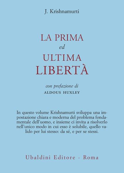 La prima ed ultima libertà - Jiddu Krishnamurti - copertina