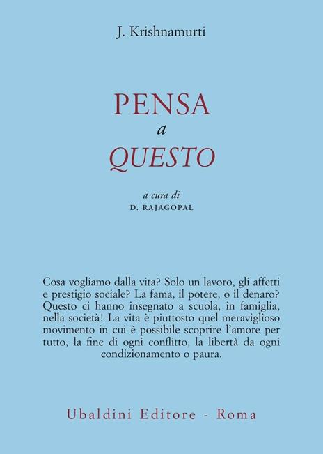 Pensa a questo - Jiddu Krishnamurti - copertina