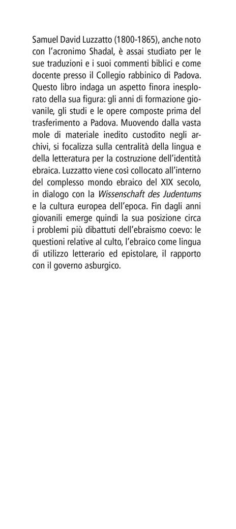 In onore della lingua santa. Il giovane Samuel David Luzzatto tra Bibbia e Letteratura (1800-1829) - Claudia Milani - 3