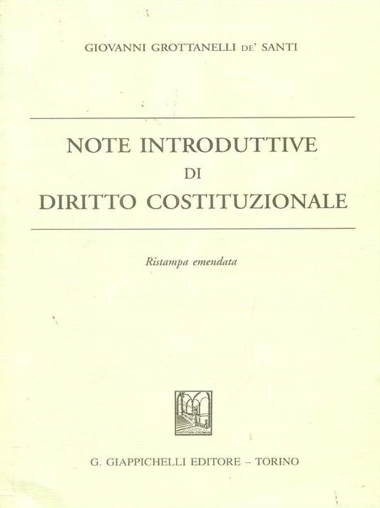 Note introduttive di diritto costituzionale - Giovanni Grottanelli de' Santi - copertina