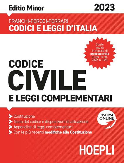 Codice civile e leggi complementari 2023. Ediz. minor - Luigi Franchi,Virgilio Feroci,Santo Ferrari - copertina