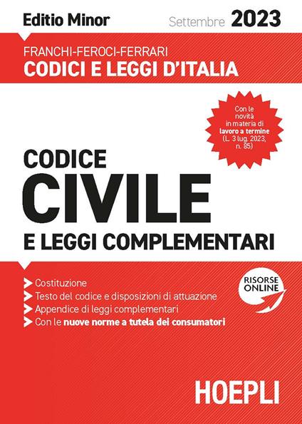 Codice civile e leggi complementari 2023. Editio minor - Luigi Franchi,Virgilio Feroci,Santo Ferrari - copertina