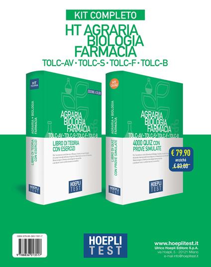 Hoepli test. Agraria, Biologia, Farmacia TOLC-AV, TOLC-S, TOLC-F, TOLC-B. Kit completo - copertina