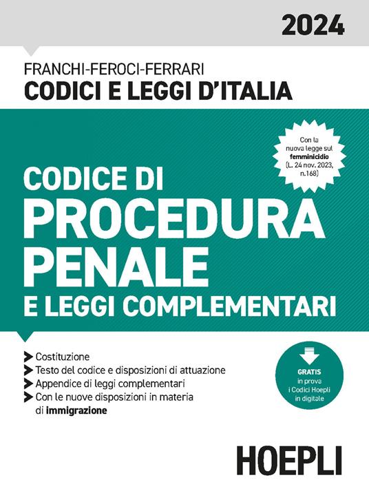 Codice di procedura penale e leggi complementari 2024. Con espansione online - Luigi Franchi,Virgilio Feroci,Santo Ferrari - copertina