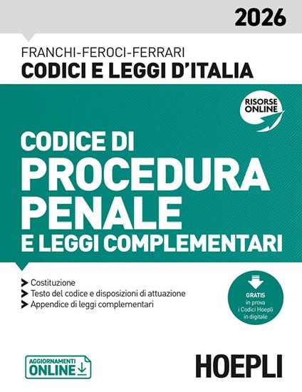 Codice di procedura penale e leggi complementari 2026. Nuova ediz. - Luigi Franchi,Virgilio Feroci,Santo Ferrari - copertina