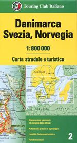 Danimarca, Svezia, Norvegia 1:800.000. Carta stradale e turistica
