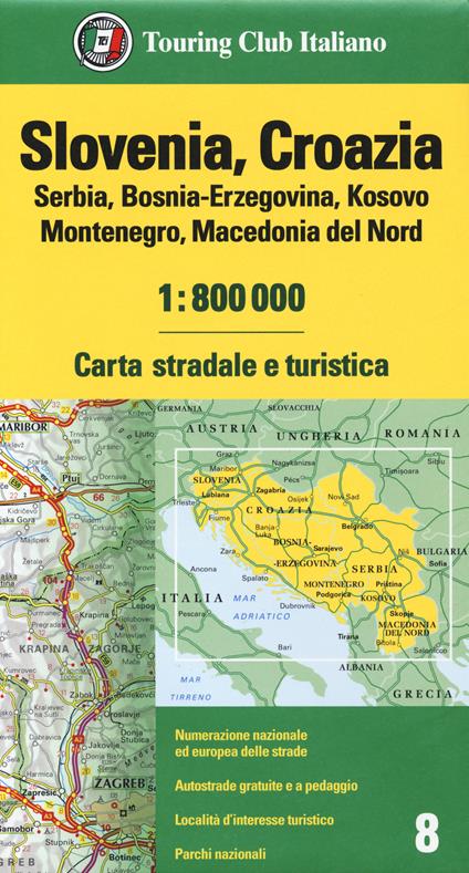 Slovenia, Croazia, Serbia, Bosnia-Erzegovina, Kosovo, Montenegro, Macedonia del Nord 1:800.000. Carta stradale e turistica - copertina