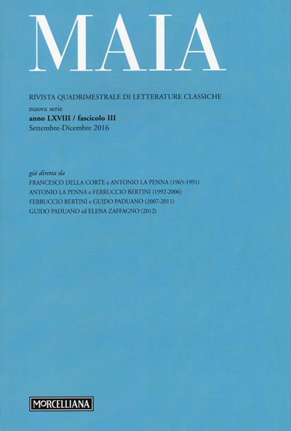 Maia. Rivista di letterature classiche (2016). Vol. 3 - copertina