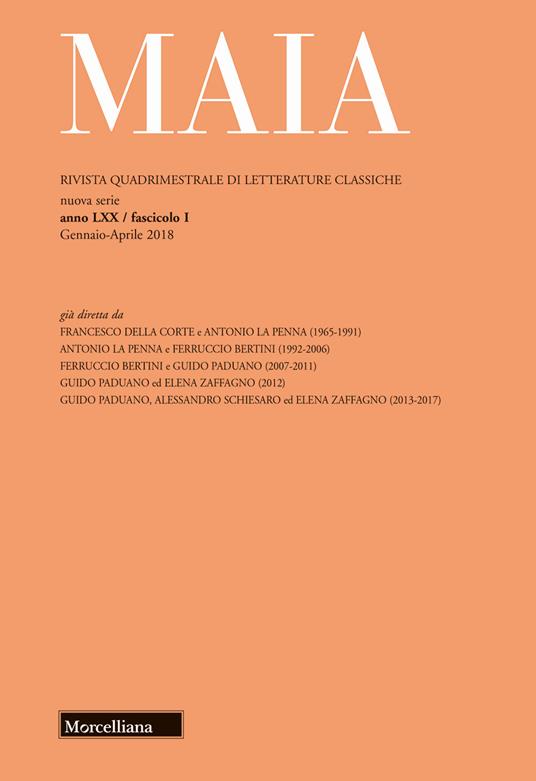 Maia. Rivista di letterature classiche (2018). Vol. 1 - copertina