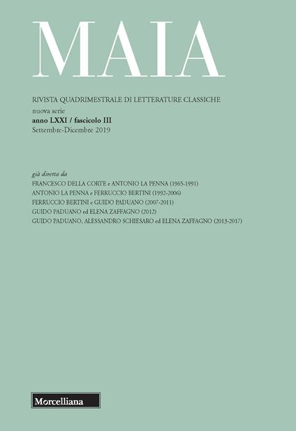 Maia. Rivista di letterature classiche (2019). Vol. 3: Esperienze a confronto - copertina