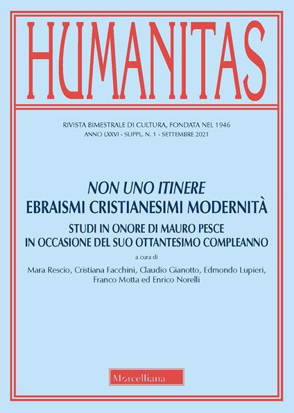 Humanitas (2021). Vol. 1: Non uno itinere. Ebraismi cristianesimi modernità. - copertina