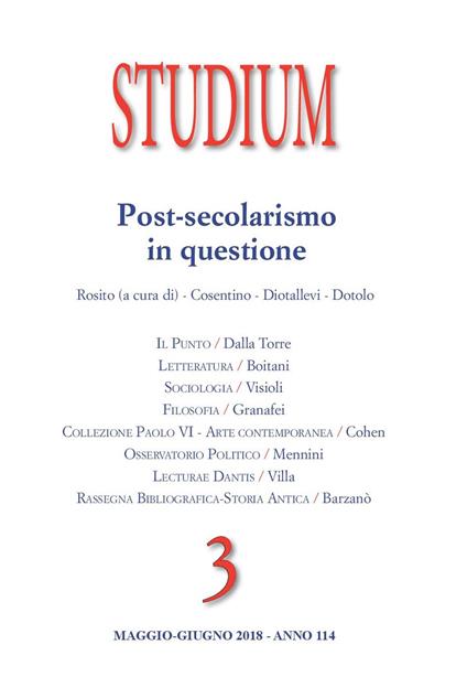 Studium (2018). Vol. 3: Post-secolarismo in questione. - copertina