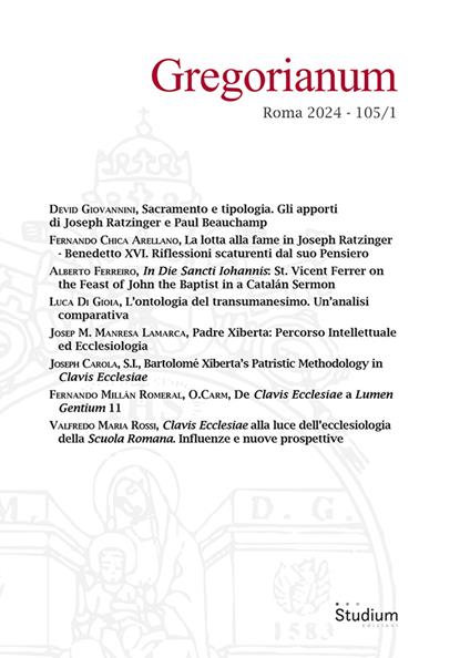 Gregorianum (2024). Vol. 105/1 - copertina