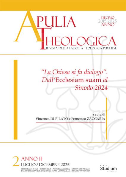 Apulia theologica (2025). Vol. 2: «La Chiesa si fa dialogo». Dall'Ecclesiam suam al Sinodo 2024 - copertina