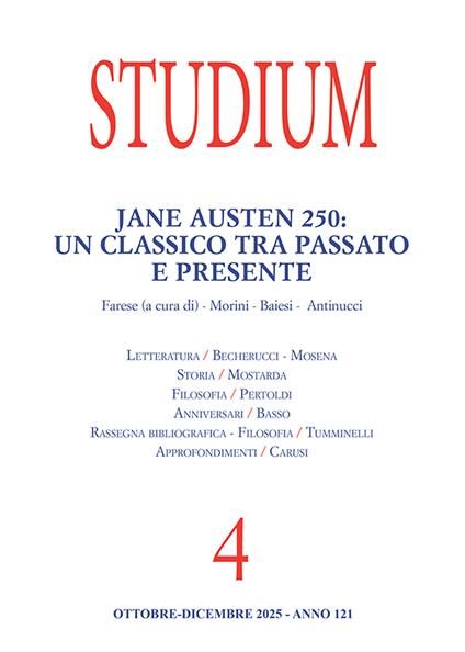 Studium (2025). Vol. 4: Jane Austen 250: un classico tra passato e presente - copertina