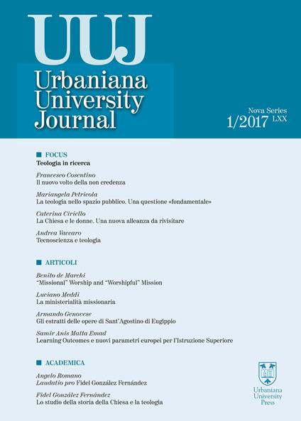 Urbaniana University Journal. Euntes Docete (2017). Vol. 1: Focus: Teologia in ricerca - copertina