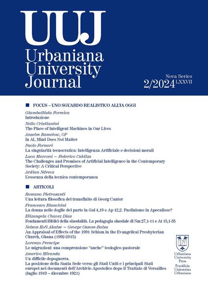 Urbaniana University Journal (2024). Vol. 2: Uno sguardo realistico all’odierna IA - copertina