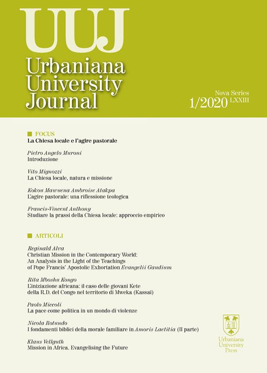 Urbaniana University Journal. Euntes Docete (2020). Vol. 1: La Chiesa locale e l'agire pastorale - copertina