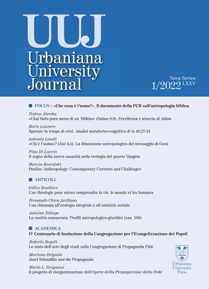 Urbaniana University Journal. Euntes Docete (2022). Vol. 1: Focus «Che cosa è l’uomo?» - Tedros Abraha,Pino Di Luccio,Marcin Kowalski - copertina