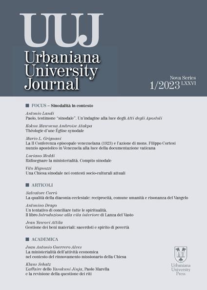 Urbaniana University Journal (2023). Vol. 1: Focus. Sinodalità in contesto - copertina