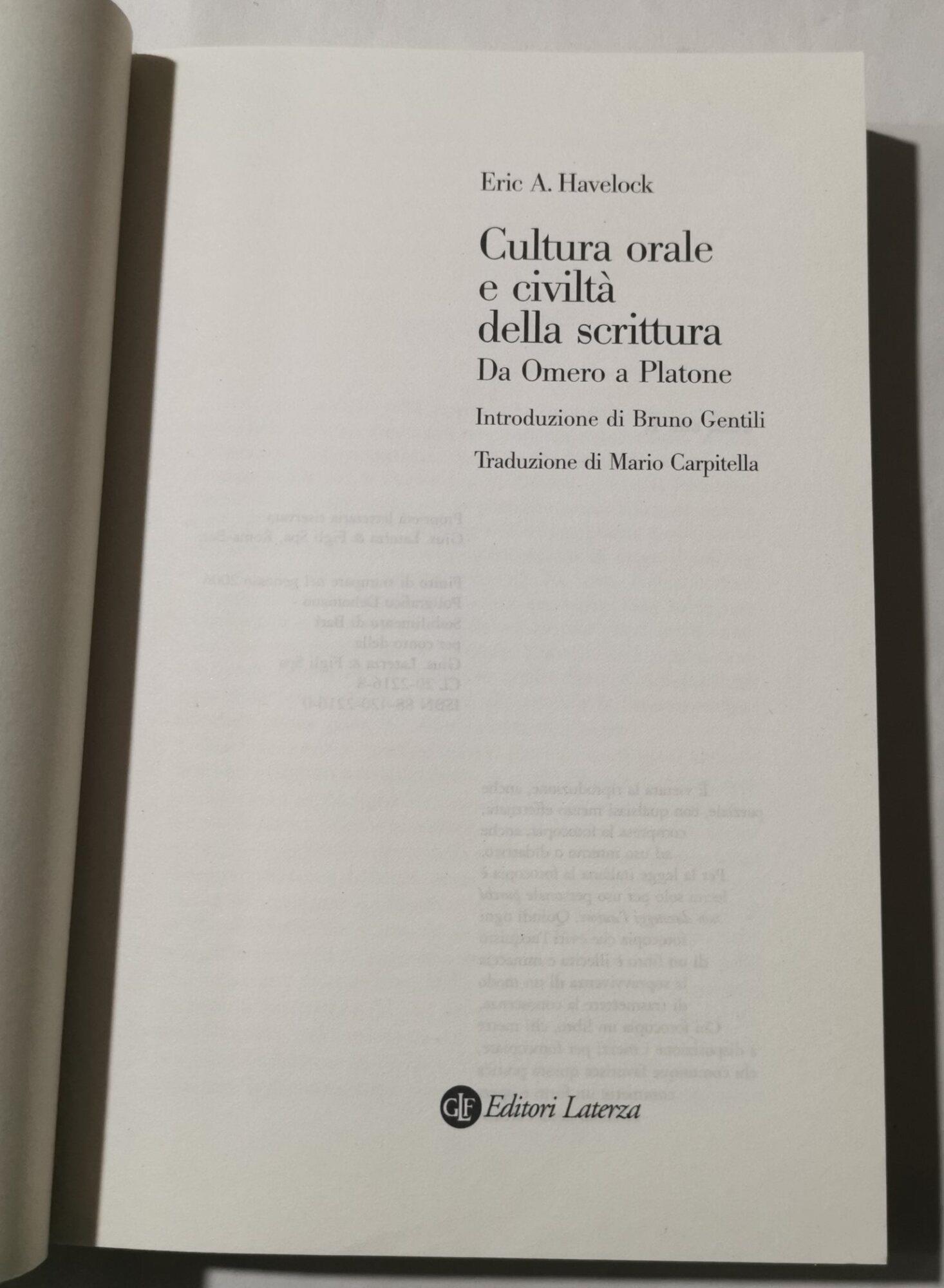 Cultura orale e civiltà della scrittura. Da Omero a Platone