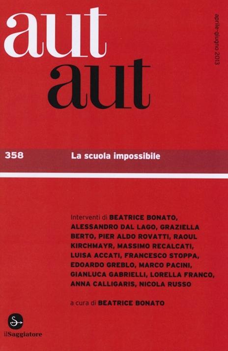 Aut aut. Vol. 358: La scuola impossibile. - copertina