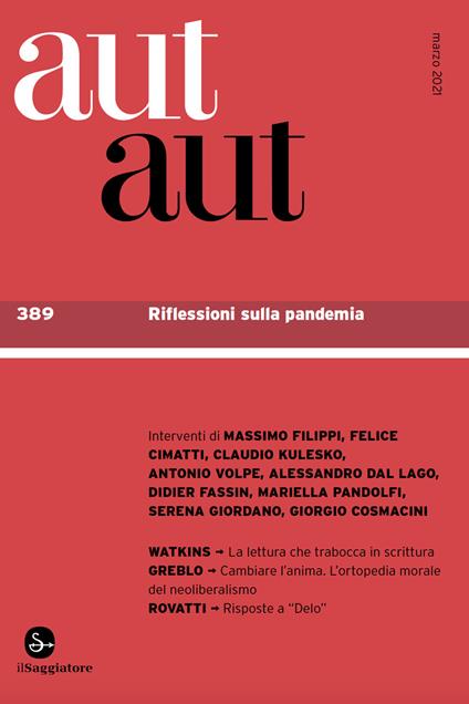 Aut aut. Vol. 389: Riflessioni sulla pandemia. - copertina